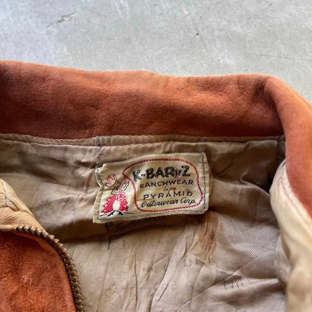 Vintage 1950s K-Bar-Z Ranchwear Kids Suede Fringe Jacket Burnt Orange Western